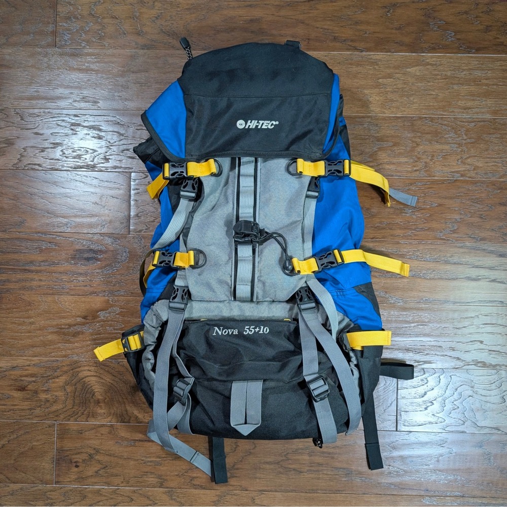 Hi-Tec Nova 55+10 Internal Frame Backpacking Rucksack Blue Grey Adjustable Back